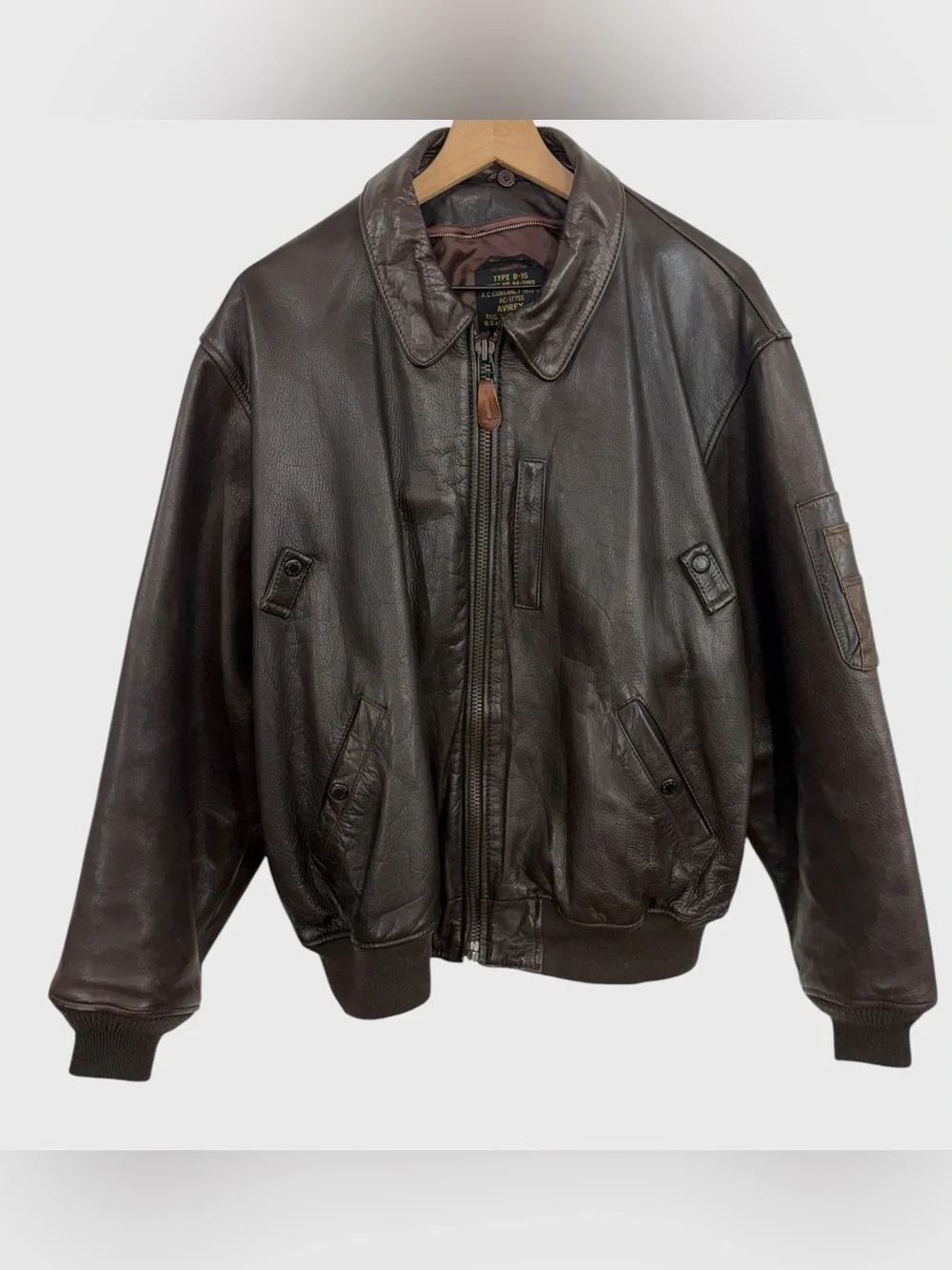 Avirex Vintage B-15 Brown Leather Bomber Jacket Size XL